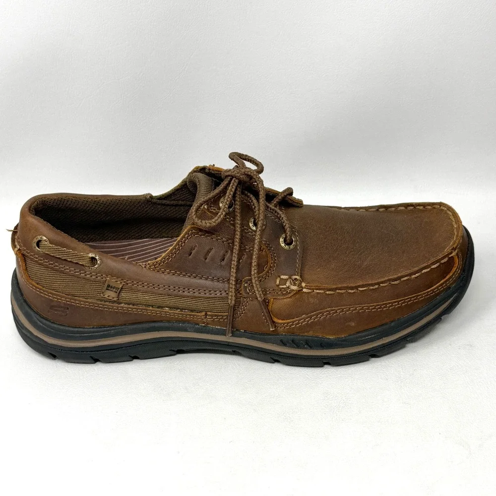 Skechers Gembel Relaxed Fit 64114 Mens Brown Leather Boat Deck Shoe 8.5 Preppy